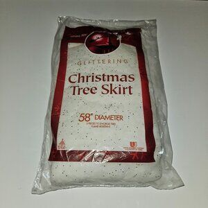 NOS Sparkl-Tex Glittering Christmas Tree Skirt 58" Diameter (in 2 pieces) White